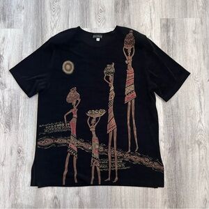 Picadilly Fashion Slinky African Tribal Egyptian Top Women’s Large Black Tshirt